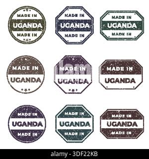 Ensemble d'étiquettes fabriquées en OUGANDA prêtes à l'emploi pour l'emblème du produit Illustration de Vecteur