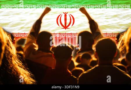 Manifestation en Iran 2026. Manifestations antigouvernementales en Iran. Drapeau iranien. coupure internet des communications. Manifestations à Téhéran Banque D'Images