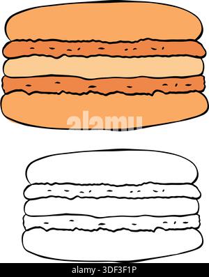 macaron biscuit food sucré isolé illustration dessinée à la main. Encre de ligne graphique vectorielle colorée Signe de silhouette pour logo, impression, bande dessinée, mode, pop Illustration de Vecteur