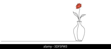 Un dessin simple ligne de fleurs dans un vase. Une fleur dans un vase, dessinée d'un seul trait. Contour modifiable Illustration de Vecteur