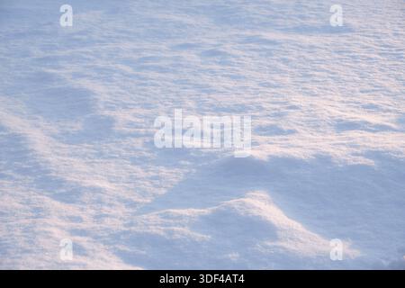Texture de neige, fond de neige au coucher du soleil, flocons de neige Banque D'Images