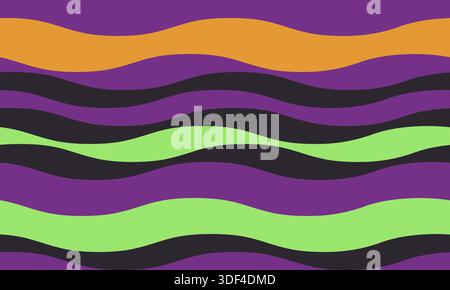 Les rayures ondulées vibrantes aux couleurs d'Halloween créent un motif ludique et rétro-inspiré parfait pour les arrière-plans, les textiles ou la conception de sites Web. Illustration de Vecteur