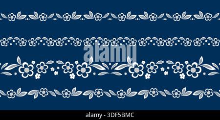 Élément floral blanc de bordure sans couture sur bleu foncé Illustration de Vecteur