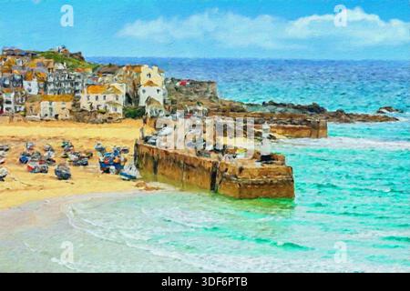 Phare de Smeatons Pier, port de St Ives à marée basse, St Ives, Cornouailles, Angleterre. Banque D'Images