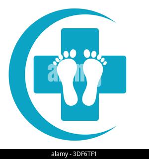 Illustration du logo soin des pieds. Empreintes d'une personne avec une croix médicale sur fond blanc Illustration de Vecteur