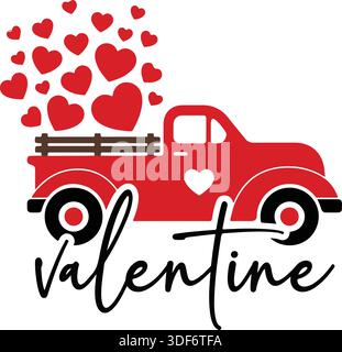 Love Truck Valentine Day -valentine, valentine Day, Love Truck, Red Truck, pick-up, camion vintage, Illustration de Vecteur