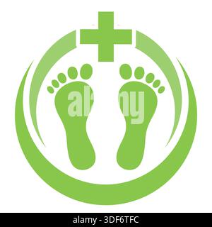 Illustration du logo soin des pieds. Pied humain dans un cercle avec une croix médicale Illustration de Vecteur