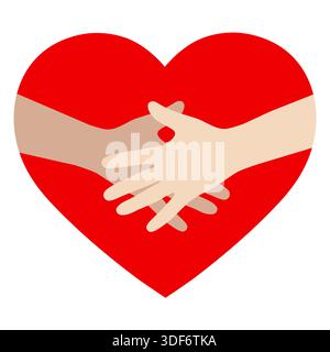 Modèle de vecteur de conception de logo. Valentine Day Love concept : main dans la main sur fond de coeur Illustration de Vecteur