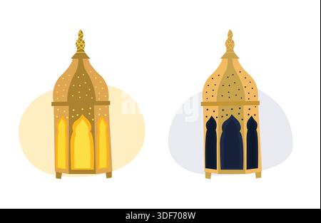 Lanternes dorées du Ramadan illustration jour et nuit Illustration de Vecteur