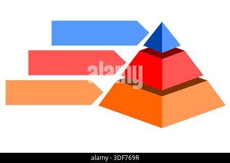 Infographie statistique illustration hiérarchique de l'orange avec des triangles bleus et rouges divisés et coupés en tiers , pyramide de trois couches Illustration de Vecteur