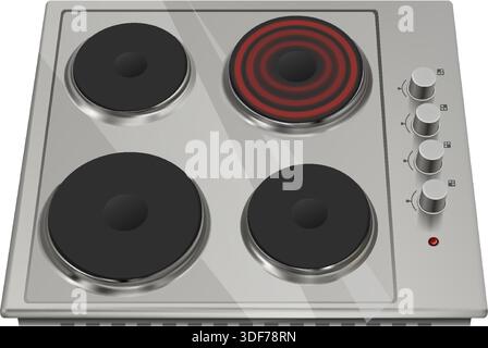 illustration réaliste d'icône vectorielle. Appareil de cuisine, surface de cuisson électrique, table de cuisson. Isolé sur blanc. Illustration de Vecteur