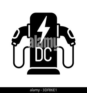 Icône de glyphe de chargeur rapide DC de véhicule électrique à contour minimaliste adapté aux concepts de transport écologique et de conception d'infrastructure de VE Illustration de Vecteur