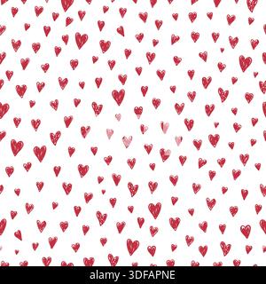 Motif de conception de tissu sans couture de coeurs rouges dessinés à la main mignon Illustration de Vecteur