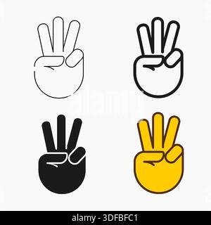Geste de la main montrant le numéro trois dans divers styles Vector Isolated Design Illustration de Vecteur