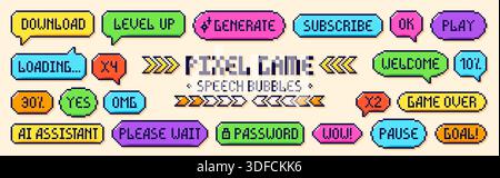 Ensemble pixel art de bulles de parole de jeu de couleur. Illustration de Vecteur