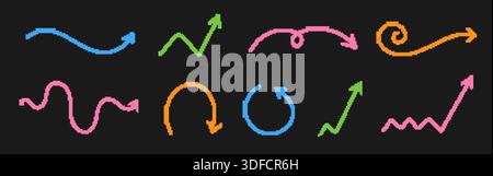 Jeu de flèches griffonneuses. Collection de flèches colorées au pinceau pixel Illustration de Vecteur