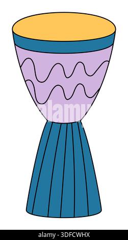 Groovy Retro Drum Cartoon Sticker bleu Illustration de Vecteur
