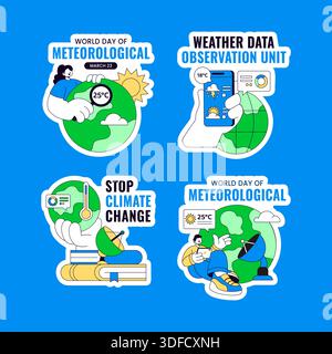 Meteorological Day Label Design Flat Cartoon illustration de fond météo dessinée à la main Illustration de Vecteur