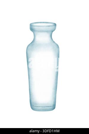 Bouteille de vase en verre peinte dans un style aquarelle propre, isolée sur fond blanc, illustration minimale transparente de récipient pour la conception d'emballage, les étiquettes, l'image de marque, les cosmétiques, les boissons et le décor. Banque D'Images