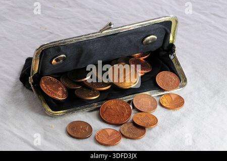 sac à main vintage pour dames avec espèces prédécimal, sterling Banque D'Images