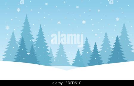 Fond de forêt d'hiver avec neige tombante et pins Illustration de Vecteur