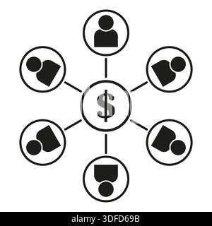 Icône réseau financier. Vecteur de groupe social. Symbole de distribution d'argent. Emblème dollar professionnel de devise. SPE 10. Illustration de Vecteur