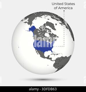 Carte des Etats-Unis avec position sur le Globe Illustration de Vecteur