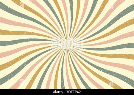 Abstrait 70s Starburst motif Swirl rétro fond avec texture grunge Vintage Illustration de Vecteur