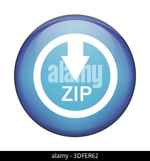 Télécharger l'archive ZIP bouton. Icône vecteur de compression des données. Graphique circulaire bleu brillant. Symbole de technologie de transfert de fichiers. Illustration de Vecteur