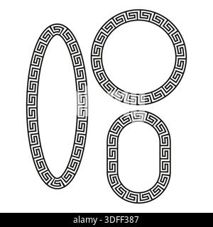Cadre d'ornement grec. Vecteur de frontière antique. Ovale à motif méandres. Jeu de jantes antiques. SPE 10. Illustration de Vecteur