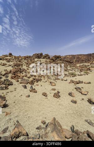 Paysage désertique de Las Canadas caldera du volcan Teide. Mirador (point de vue) Minas de San Jose sur. Tenerife. Îles Canaries. Espagne Banque D'Images