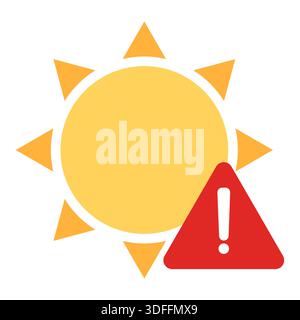 Symbole céleste rayonnant. Alerte météorologique vecteur. Symbole d'exclamation complet. Rayonnement atmosphérique de précaution. Illustration de Vecteur