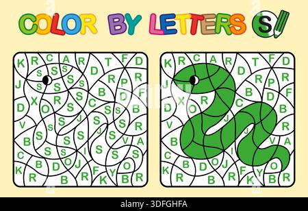 Couleur par lettre S. jeu de puzzle pour l'éducation des enfants. Coloration vectorielle Illustration de Vecteur