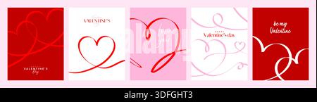 Ensemble d'affiches pour la Saint-Valentin, carte de voeux, dessin de ligne coeur rouge Illustration de Vecteur
