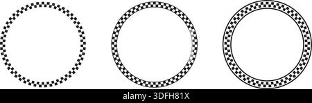 Ensemble de cadres ronds à carreaux isolés sur fond blanc. Vignettes avec drapeau de rallye ou motif d'échiquier. Cadres géométriques circulaires avec Illustration de Vecteur