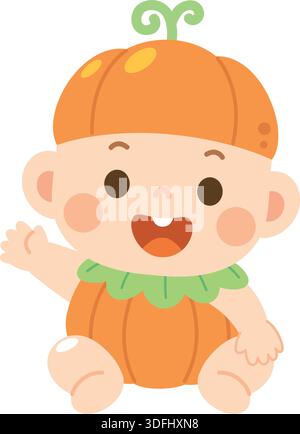 Bébé mignon en costume de citrouille – illustration vectorielle de dessin animé Illustration de Vecteur