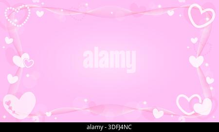 Ornement de motif de coeur d'amour rose et paillettes sur fond de cadre de bordure rose brillant Illustration de Vecteur