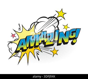 Passionnant mot pop art comique Amazing explosion tag Illustration de Vecteur