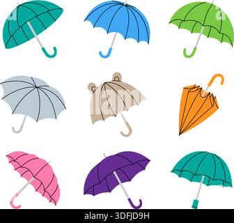 Collection vectorielle de parapluie colorée avec des styles et des formes mixtes pour des motifs modernes, des impressions et des projets de conception créatifs Illustration de Vecteur
