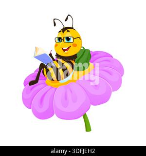 Assis sur le personnage de dessin animé d'abeille de miel de fleur Illustration de Vecteur