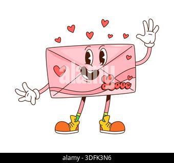 Valentine groovy hippie Love enveloppe caractère Illustration de Vecteur