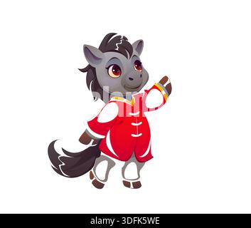 Cheval de nouvel an lunaire chinois de dessin animé avec lanterne Illustration de Vecteur