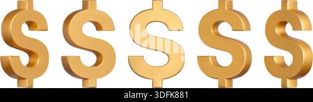 Signe du dollar doré. Vues 3D réalistes du symbole du dollar d'or pour les bannières bancaires financières, l'interface utilisateur de l'application d'investissement et le paiement ou le marketing e-commerce Illustration de Vecteur