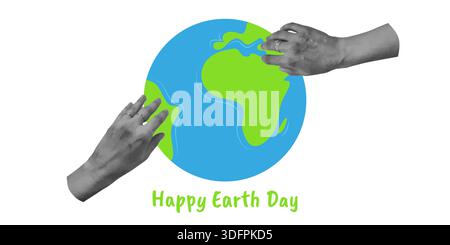 Jour de la Terre environnement nature Planet collage. Cartes du monde des scènes de nature luxuriante et notre planète bleue. Pour les éco-campagnes bannières web posters ou visuels de marketing vert. Illustration vectorielle. Illustration de Vecteur