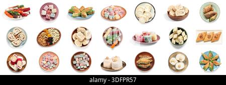 Collage de desserts turcs traditionnels sur fond blanc Banque D'Images