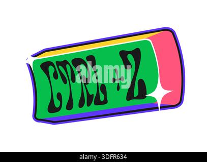 Control plus Z Y2K Groovy autocollant ou étiquette vintage. Étiquette vectorielle Y2K de périphérique informatique, patch de dessin animé de matériel électronique des années 2000. Étiquette de technologie numérique avec bouton de raccourci de fonction d'annulation du clavier Illustration de Vecteur