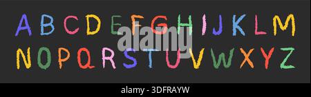 Crayon alphabet anglais. Police de script colorée avec texture crayon dessinée à la main. Style grunge. Illustration vectorielle Illustration de Vecteur