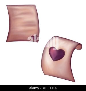 Un ensemble de deux types de lettres avec des coeurs. Illustration aquarelle sur le thème des lettres romantiques. Le design est dans les tons de violet et de rose. Banque D'Images