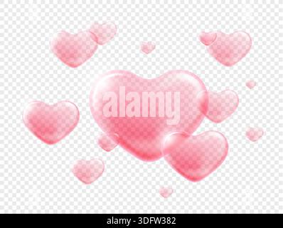 Bulles de savon coeur rose isolées sur transparent Illustration de Vecteur
