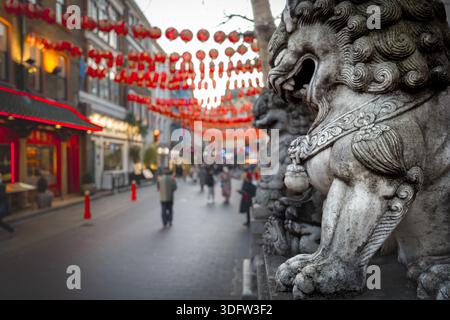 Stature de pierre de lion, China Town London, Banque D'Images